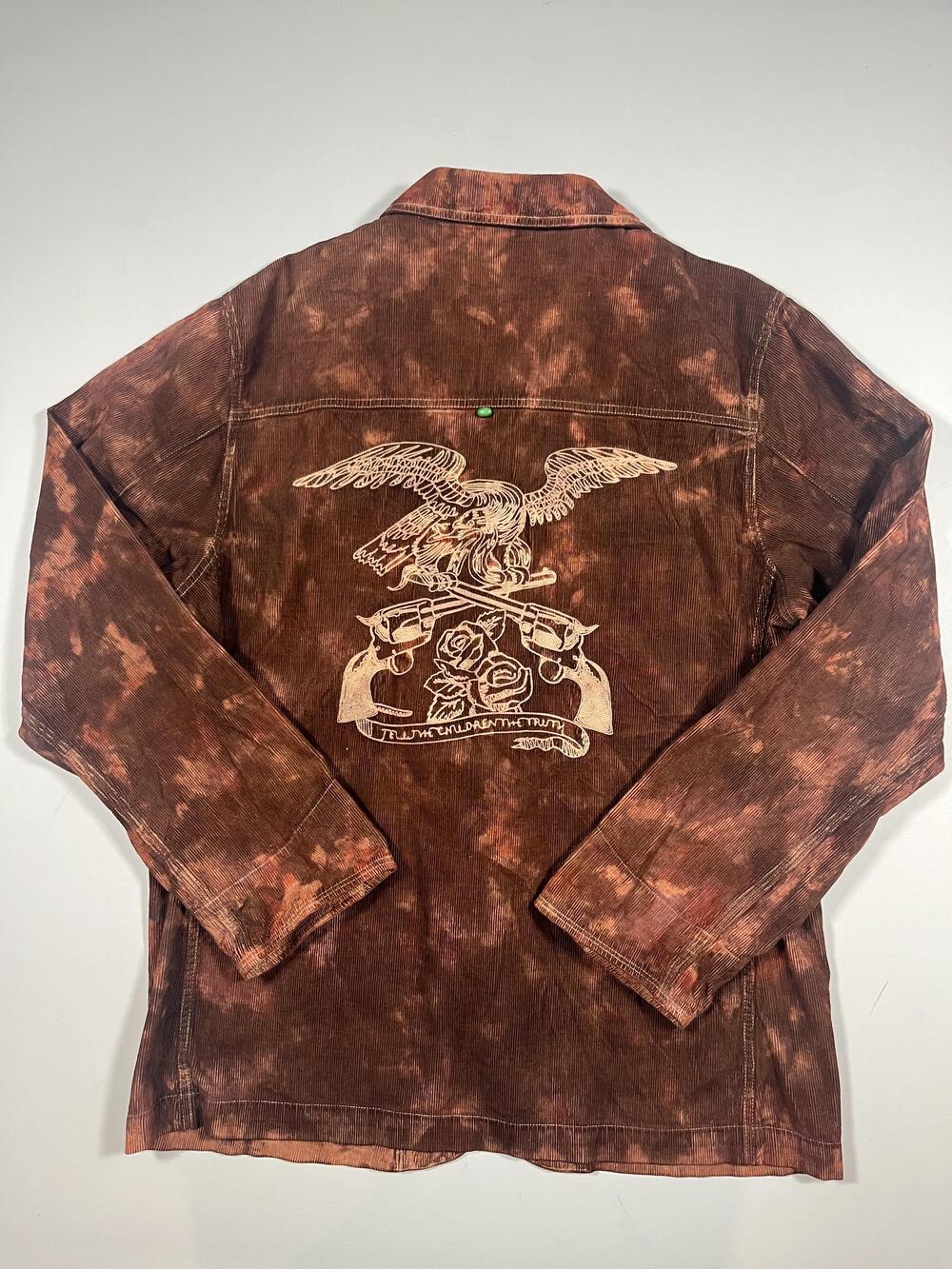 Triko Jacket Mens XL Brown Corduroy Western Military Embroidered Back Eagle